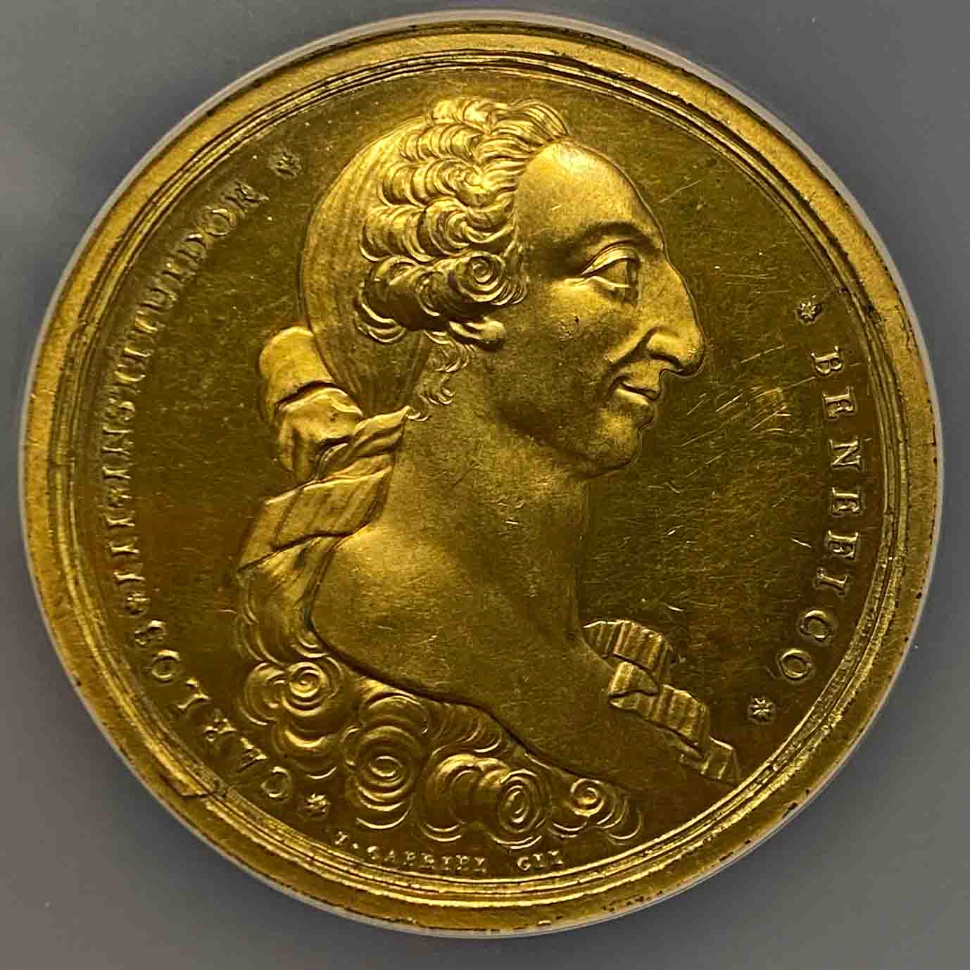 Philippine Carlos III Bronze Gilt Manila Industry Medal (Pattern) 1782 MS-63
